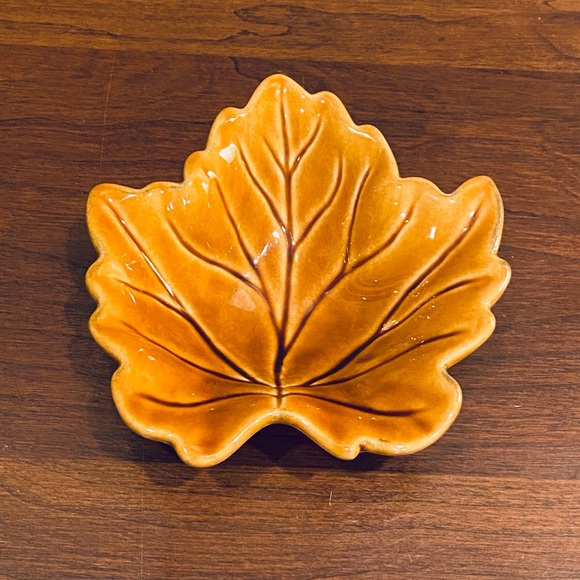 🍁🌟2xHP🌟Set of Fall Watercolor Pumpkin Glazed Ceramic Plate & Small Leaf Bowl - Picture 7 of 10